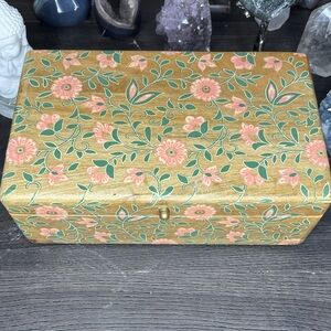 Floral Hand-Painted Wooden Jewelry Box - Pink & Green